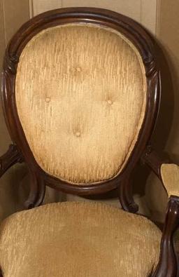 Victorian Upholstered Arm Chair with Carved Walnut