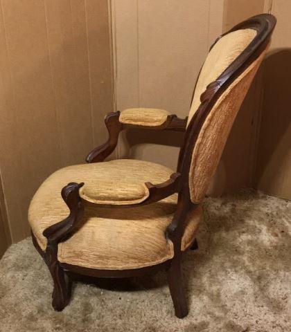 Victorian Upholstered Arm Chair with Carved Walnut
