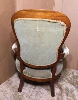 Victorian Upholstered Arm Chair with Carved Walnut