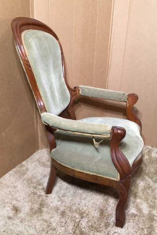 Victorian Upholstered Arm Chair with Carved Walnut