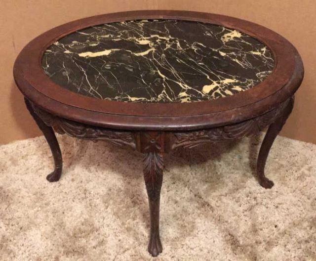 Oval Coffee Table with Carved Cabriole Legs