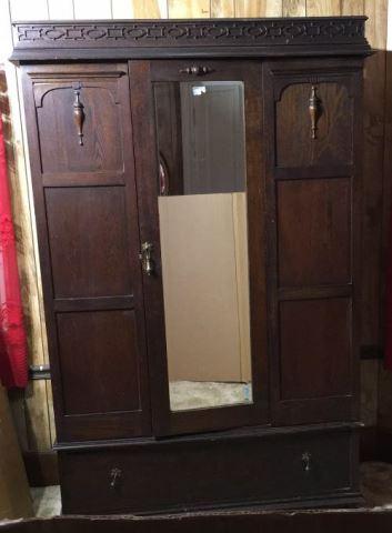 Antique Oak Wardrobe with Carved and Applied