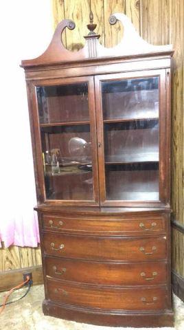 Vintage Mahogany Curved Front China Cabinet with