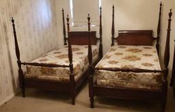 (2) Mahogany Twin 4-Poster Beds