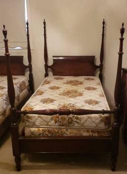 (2) Mahogany Twin 4-Poster Beds