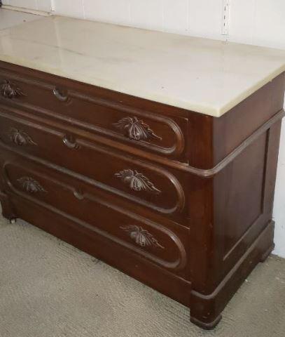 Antique Victorian Marble Top 3-Drawer Chest on Casters