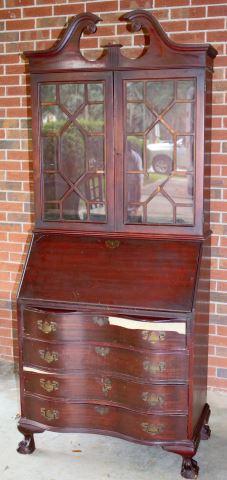 Serpentine Front Mahogany Secretary/Bookcase