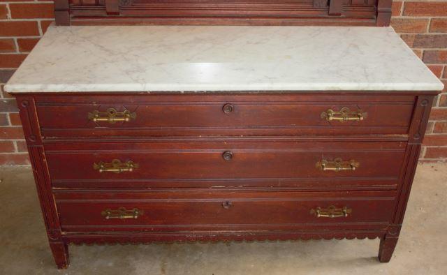 Antique Victorian Eastlake Marble Top 3-Drawer Chest w/Swing Mirror -