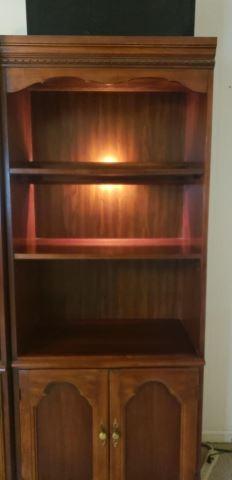 Lighted Wood Shelf Unit w/2 Doors and Adjustable