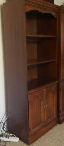 Lighted Wood Shelf Unit w/2 Doors and Adjustable