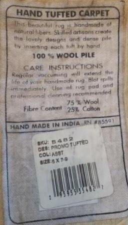 100% Wool Hand Tuffed Rug-India 5' x 7' 9"