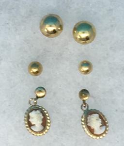 (3) Pair of Pierced Earrings:  14Kt Yellow Gold