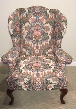 Taylor King Queen Anne Wing Chair and Matching Ottoman