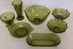 Assorted Collectible Green Glass