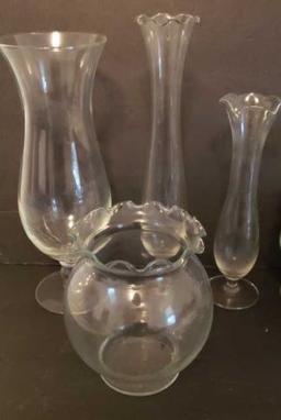 Assorted Glass Vases, Covered Dishes, Trinkets,