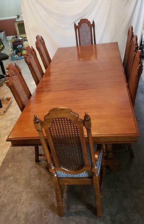 Vintage Rectangular Trestle Dining Table/8 Chairs