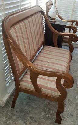 Vintage Empire-Style Upholstered Settee--
