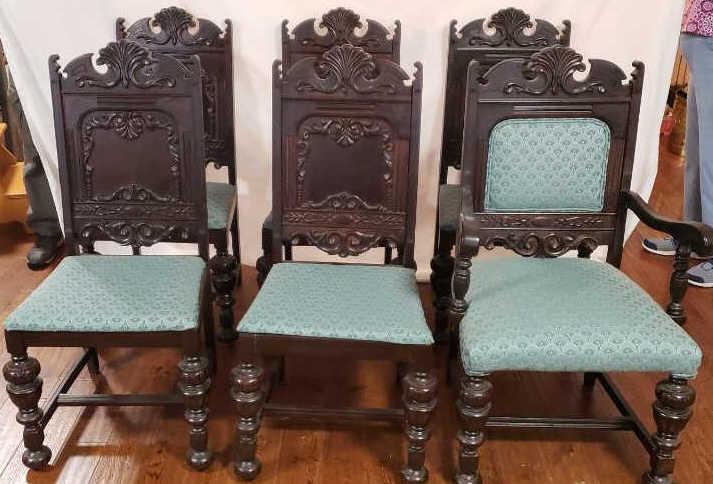 (6) Antique Edwardian Dining Chairs: (1) Arm Chair