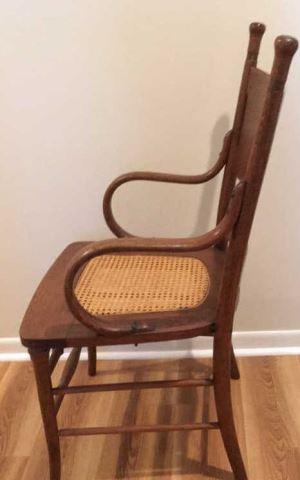 Antique Oak Chair with Bentwood Arms and Caned