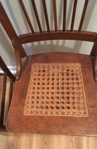 (2) Antique Oak Spindle Back Chairs with Cane Seat