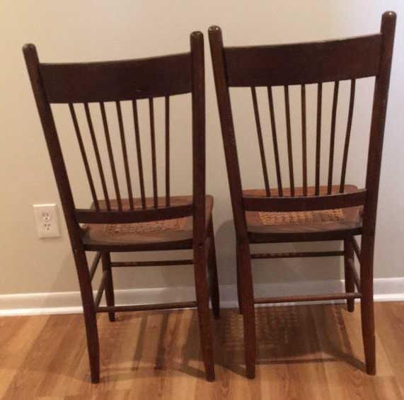 (2) Antique Oak Spindle Back Chairs with Cane Seat