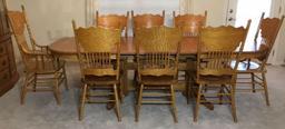 Oval Oak Dining Table & (8) Matching Pressed Back