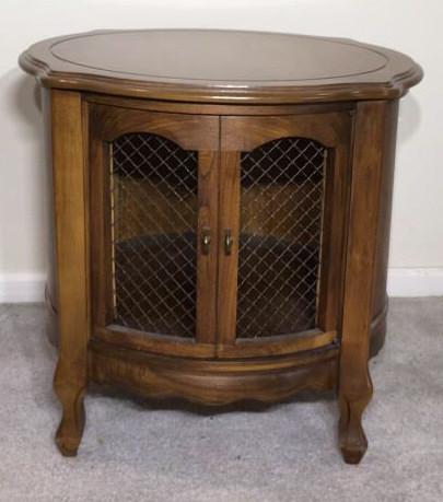 Round French Provencial 1-Door End Table