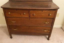 Antique Oak Dresser with Swing Beveled Mirror