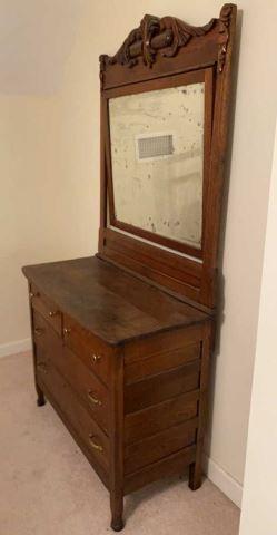 Antique Oak Dresser with Swing Beveled Mirror