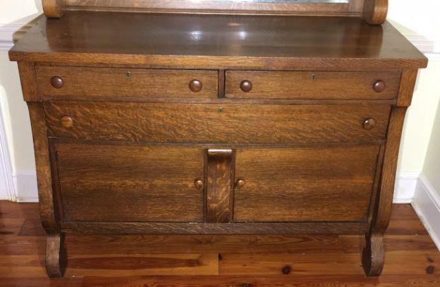 Antique Oak Buffet, (2) Short Drawers Over (1)