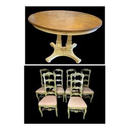 Round Pedestal Table w/6 Upholstered Chairs