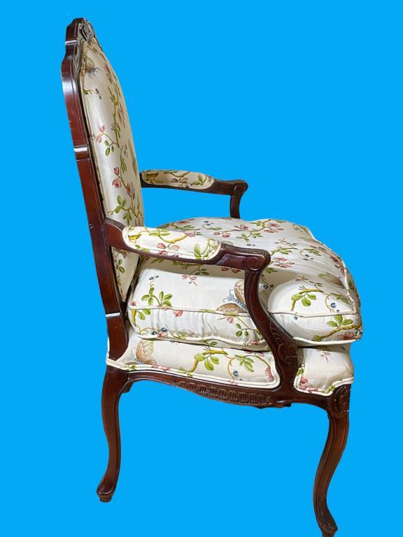 Upholstered Chair with Carved Hardwood Frame