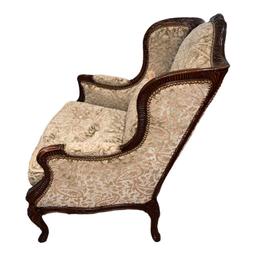 Upholstered Wing Chair with Carved Hardwood Frame