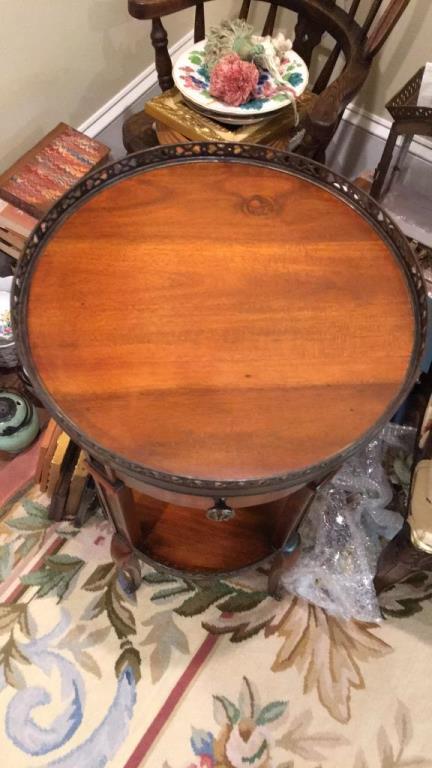 Round One-Drawer Table with Brass Gallery, 13 5/8"