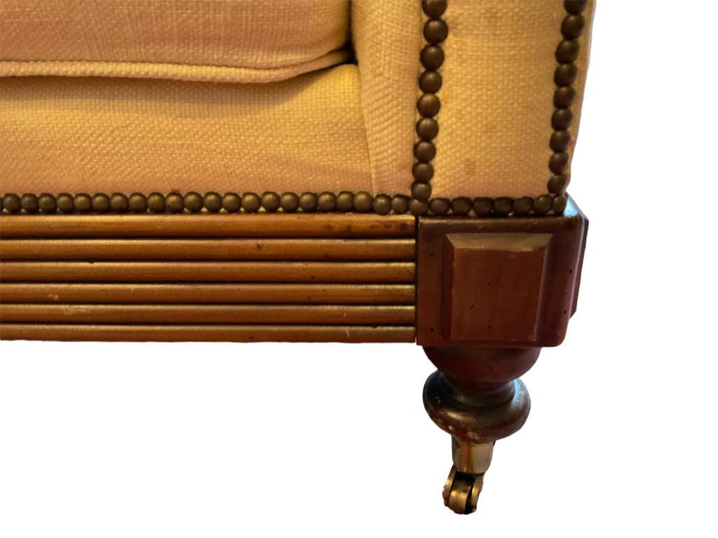 Upholstered and Wood Chair with Brass Tacks