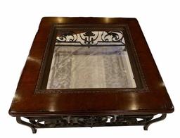 Metal & Wooden Coffee Table with Glass Top Insert