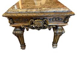 Ornately Carved Marble Top End Table -28" Square,