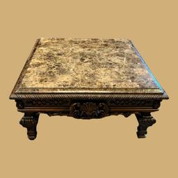 Ornately Carved Marble Top Coffee Table - 42"