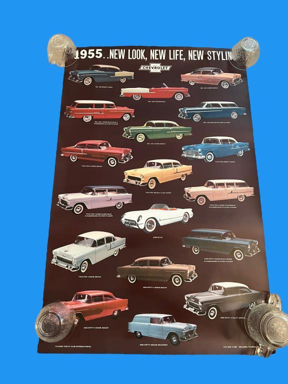 (3) Vintage Chevy Car Posters-22.5” x 34”