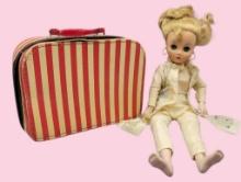 Vintage Doll Marked UNEEDA 28 & Doll Clothes Case