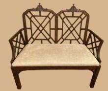 Chippendale-Style Bench, Wood Frame and Ivory