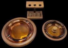 (2) Ashtrays w/Amber Glass Inserts & Pipe Stand
