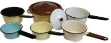 Assorted Enamel Pots & Pans:  Covered Soup Pot
