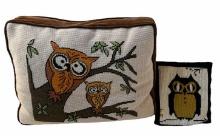 (2) Needlepoint Pillows--Owls