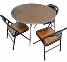 Round Folding Table & (3) Folding Padded Chairs