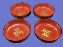 (4) Vintage Japanese Black Lacquer 8" Bowls