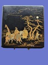 Antique Japanese Black Lacquer Box with Moonlit