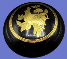 Round Black Lacquer Covered Box with Hand-Painted