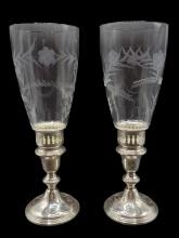 Pair of Sterling Silver Candle Holders with Cut