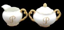 Hand-Painted Cream & Sugar Set with Gold Trim and